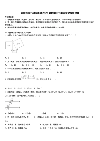 新疆吉木乃初级中学2025届数学七下期末考试模拟试题含解析