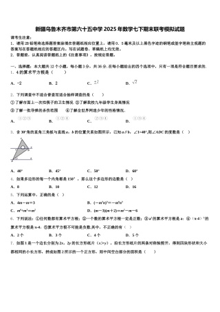 新疆乌鲁木齐市第六十五中学2025年数学七下期末联考模拟试题含解析