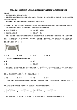 2024-2025学年山西大附中七年级数学第二学期期末达标检测模拟试题含解析