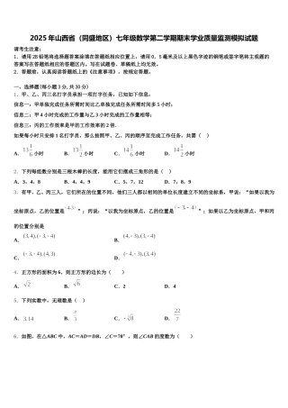 2025年山西省（同盛地区）七年级数学第二学期期末学业质量监测模拟试题含解析