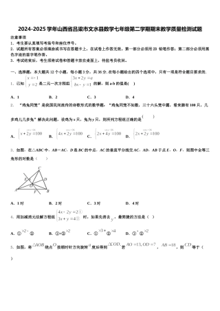 2024-2025学年山西省吕梁市文水县数学七年级第二学期期末教学质量检测试题含解析