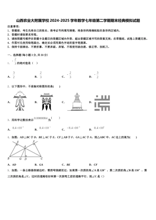 山西农业大附属学校2024-2025学年数学七年级第二学期期末经典模拟试题含解析