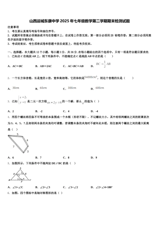 山西运城东康中学2025年七年级数学第二学期期末检测试题含解析