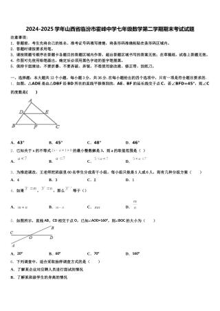 2024-2025学年山西省临汾市霍峰中学七年级数学第二学期期末考试试题含解析