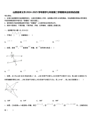 山西省孝义市2024-2025学年数学七年级第二学期期末达标测试试题含解析