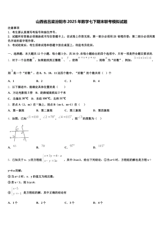 山西省吕梁汾阳市2025年数学七下期末联考模拟试题含解析