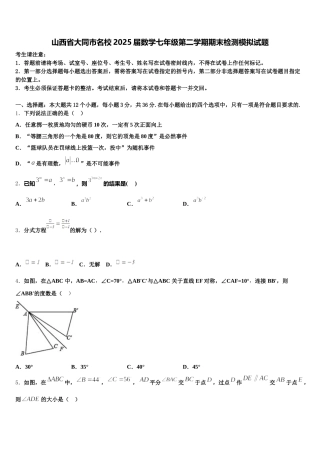 山西省大同市名校2025届数学七年级第二学期期末检测模拟试题含解析