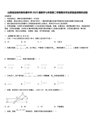 山西省运城市新东康中学2025届数学七年级第二学期期末学业质量监测模拟试题含解析
