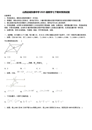 山西运城东康中学2025届数学七下期末预测试题含解析