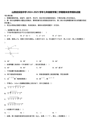 山西省实验中学2024-2025学年七年级数学第二学期期末统考模拟试题含解析