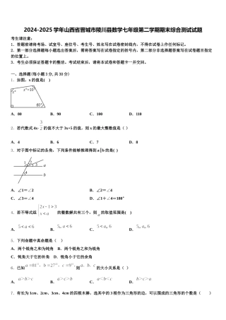 2024-2025学年山西省晋城市陵川县数学七年级第二学期期末综合测试试题含解析