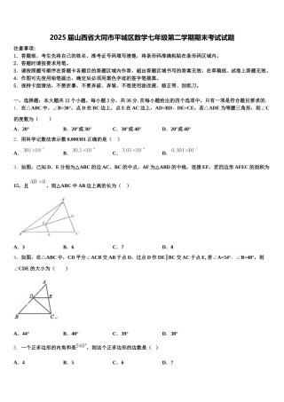 2025届山西省大同市平城区数学七年级第二学期期末考试试题含解析