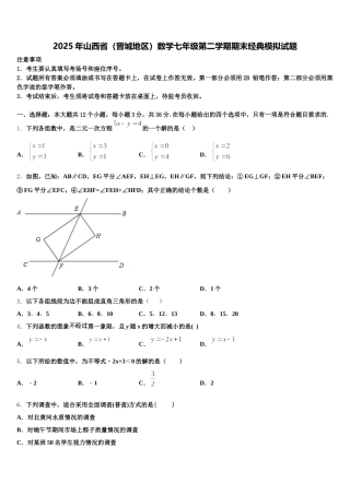 2025年山西省（晋城地区）数学七年级第二学期期末经典模拟试题含解析