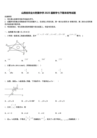 山西省农业大附属中学2025届数学七下期末统考试题含解析