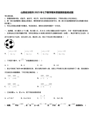 山西省汾阳市2025年七下数学期末质量跟踪监视试题含解析