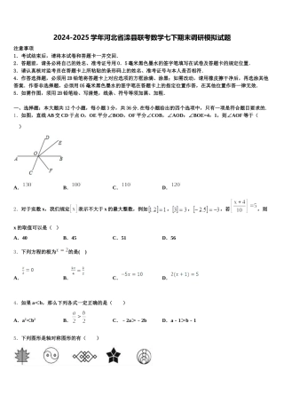 2024-2025学年河北省滦县联考数学七下期末调研模拟试题含解析