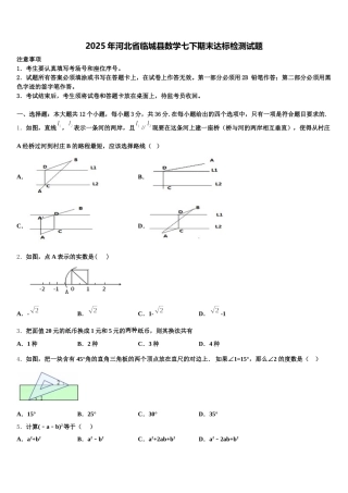 2025年河北省临城县数学七下期末达标检测试题含解析