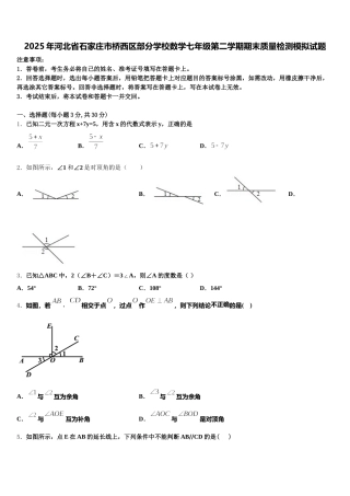 2025年河北省石家庄市桥西区部分学校数学七年级第二学期期末质量检测模拟试题含解析