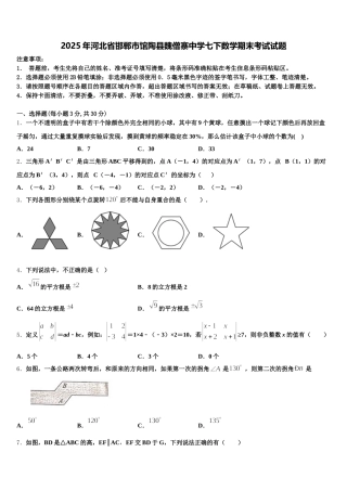 2025年河北省邯郸市馆陶县魏僧寨中学七下数学期末考试试题含解析