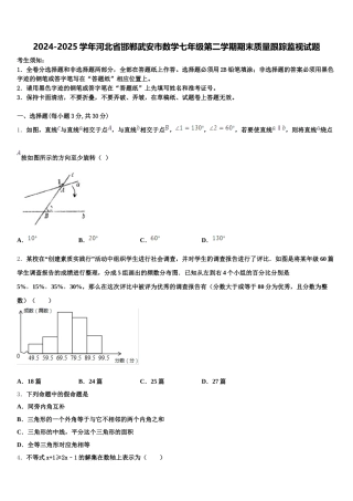 2024-2025学年河北省邯郸武安市数学七年级第二学期期末质量跟踪监视试题含解析