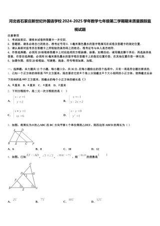 河北省石家庄新世纪外国语学校2024-2025学年数学七年级第二学期期末质量跟踪监视试题含解析