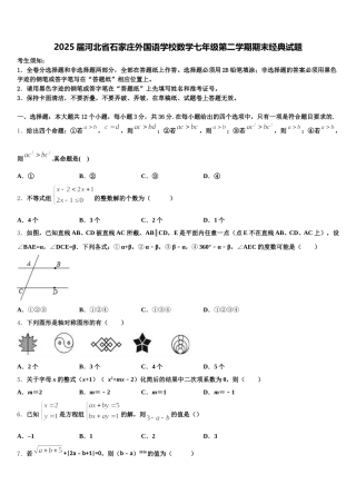 2025届河北省石家庄外国语学校数学七年级第二学期期末经典试题含解析