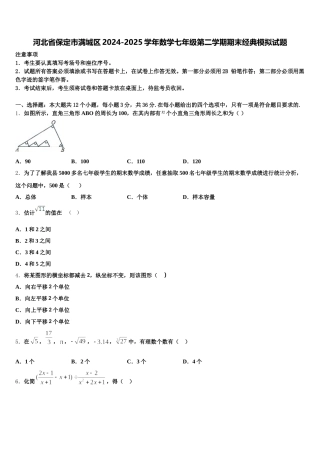 河北省保定市满城区2024-2025学年数学七年级第二学期期末经典模拟试题含解析