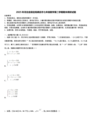 2025年河北省保定高碑店市七年级数学第二学期期末调研试题含解析