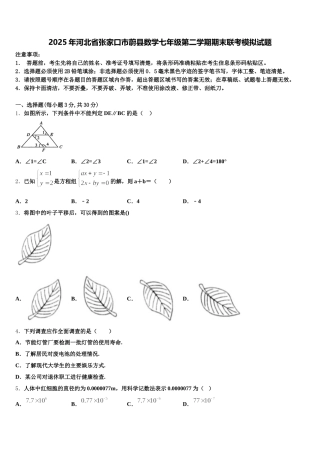 2025年河北省张家口市蔚县数学七年级第二学期期末联考模拟试题含解析