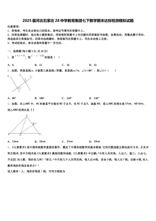 2025届河北石家庄28中学教育集团七下数学期末达标检测模拟试题含解析