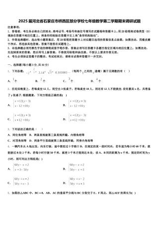 2025届河北省石家庄市桥西区部分学校七年级数学第二学期期末调研试题含解析