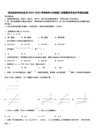河北省沧州市任丘市2024-2025学年数学七年级第二学期期末学业水平测试试题含解析