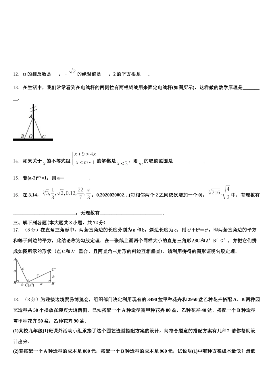 河北省泊头市教研室2024-2025学年数学七下期末学业水平测试模拟试题含解析_第3页