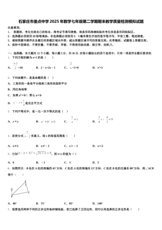 石家庄市重点中学2025年数学七年级第二学期期末教学质量检测模拟试题含解析