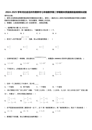 2024-2025学年河北省沧州市黄骅市七年级数学第二学期期末质量跟踪监视模拟试题含解析