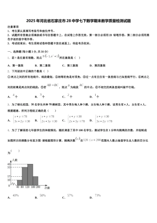 2025年河北省石家庄市28中学七下数学期末教学质量检测试题含解析