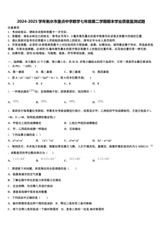 2024-2025学年衡水市重点中学数学七年级第二学期期末学业质量监测试题含解析
