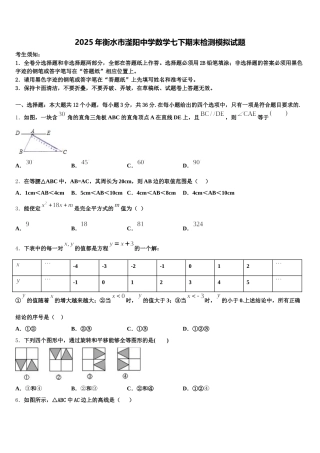 2025年衡水市滏阳中学数学七下期末检测模拟试题含解析