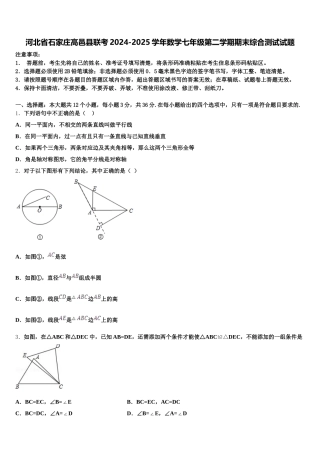 河北省石家庄高邑县联考2024-2025学年数学七年级第二学期期末综合测试试题含解析