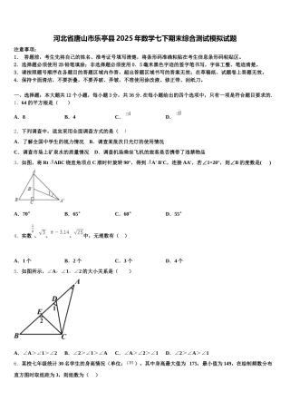 河北省唐山市乐亭县2025年数学七下期末综合测试模拟试题含解析