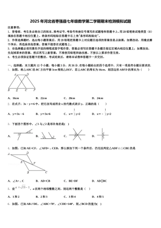 2025年河北省枣强县七年级数学第二学期期末检测模拟试题含解析