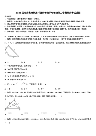 2025届河北省沧州孟村县联考数学七年级第二学期期末考试试题含解析