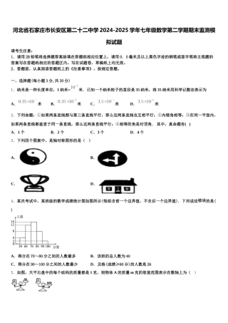 河北省石家庄市长安区第二十二中学2024-2025学年七年级数学第二学期期末监测模拟试题含解析