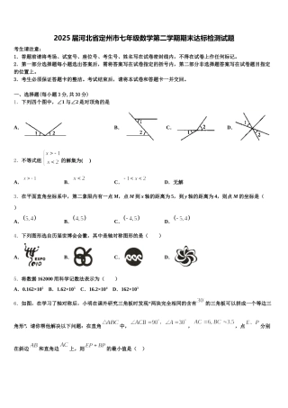 2025届河北省定州市七年级数学第二学期期末达标检测试题含解析