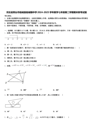 河北省邢台市临城县临城镇中学2024-2025学年数学七年级第二学期期末联考试题含解析