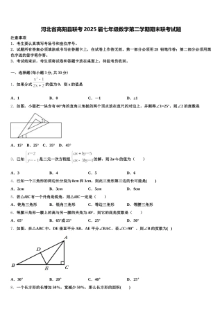 河北省高阳县联考2025届七年级数学第二学期期末联考试题含解析