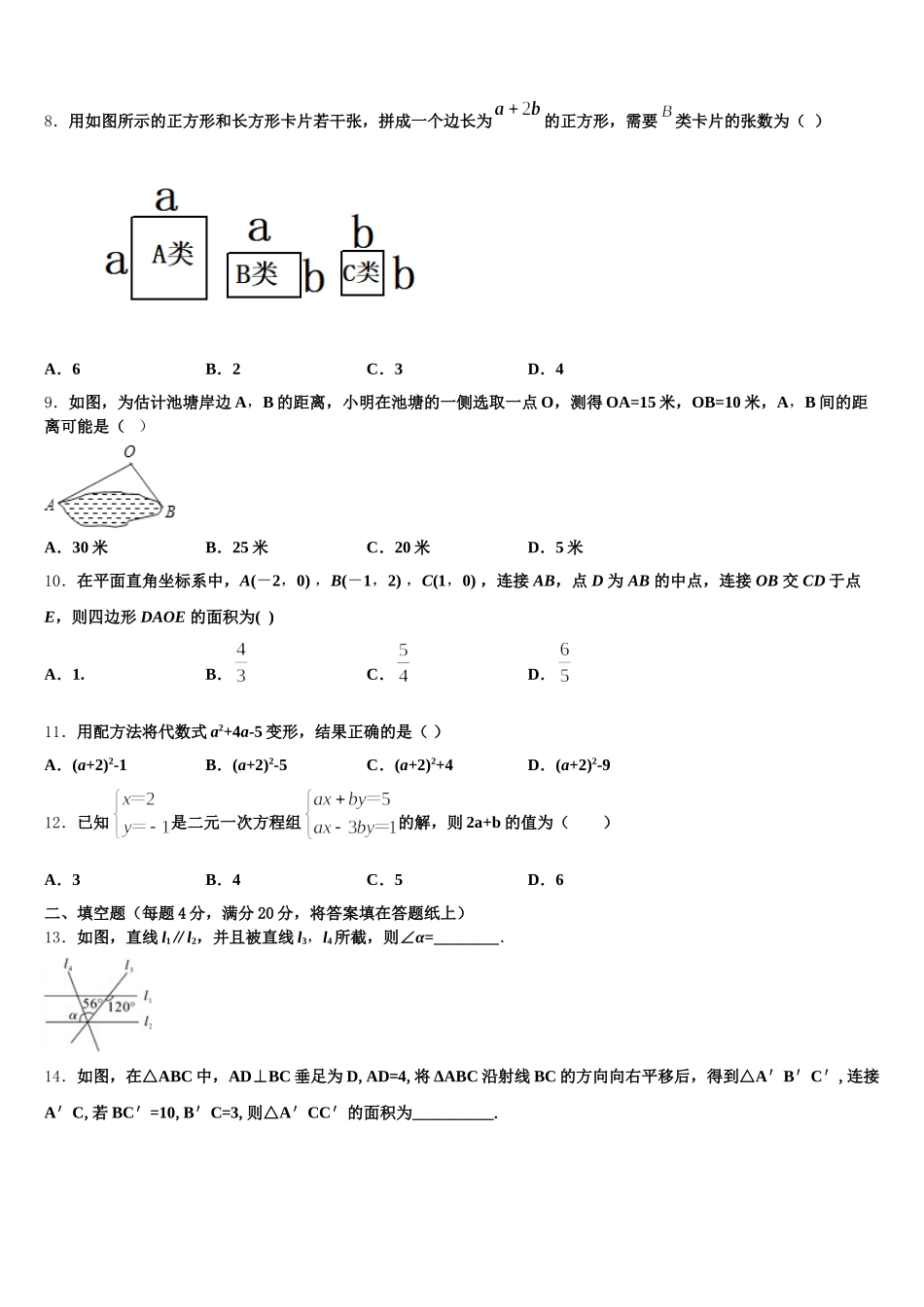 河北省沧州沧县联考2024-2025学年七下数学期末联考模拟试题含解析_第2页