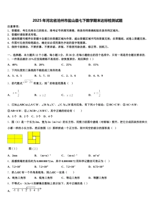 2025年河北省沧州市盐山县七下数学期末达标检测试题含解析