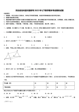 河北省沧州孟村县联考2025年七下数学期末考试模拟试题含解析