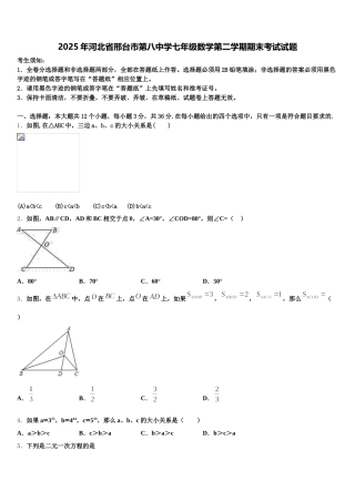 2025年河北省邢台市第八中学七年级数学第二学期期末考试试题含解析